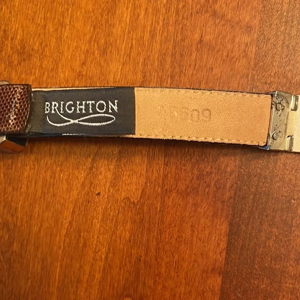 Brighton Brown Snakeskin Leather Belt with Silver Buckle & Metal Links